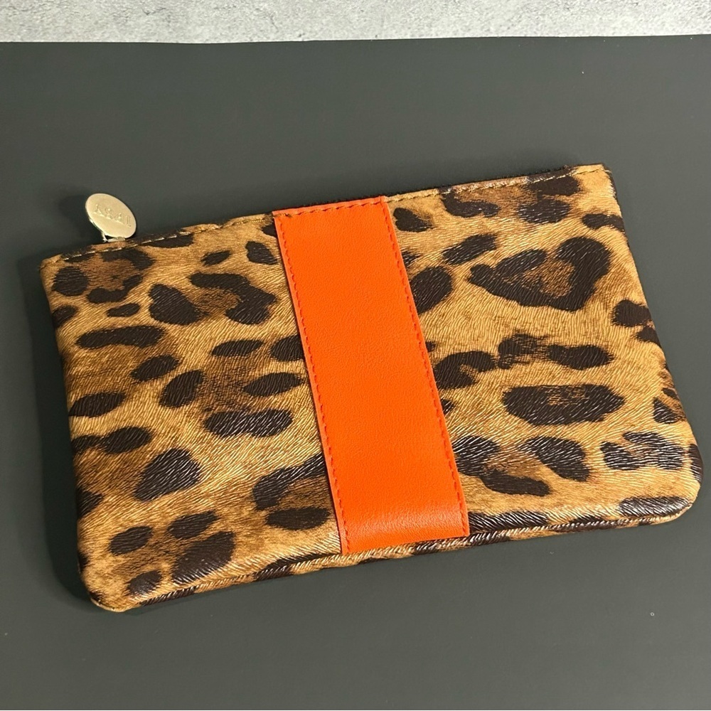 ipsy Leopard Print Cosmetic Bag with Orange Accent